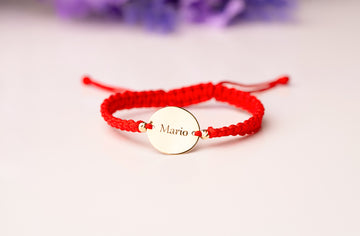 13mm engraved coin with name +2 beads 2.5mm - 14ct Gold