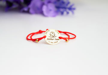 13mm engraved coin BABY birth details + 2 beads 2.5mm - 14ct Gold