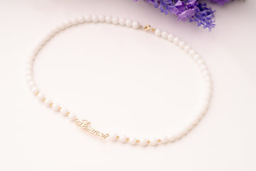 White Bead Necklace NAME +10 Beads 2.5mm