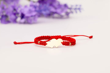 Solid engraved double heart bracelet +2 beads 2.5mm