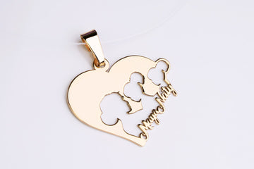 Transparent necklace perforated heart Mom Kids with name - 14ct Gold