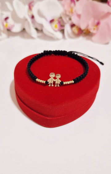 Bracelet 2 engraved members +10 beads 2.5mm - 14ct Gold