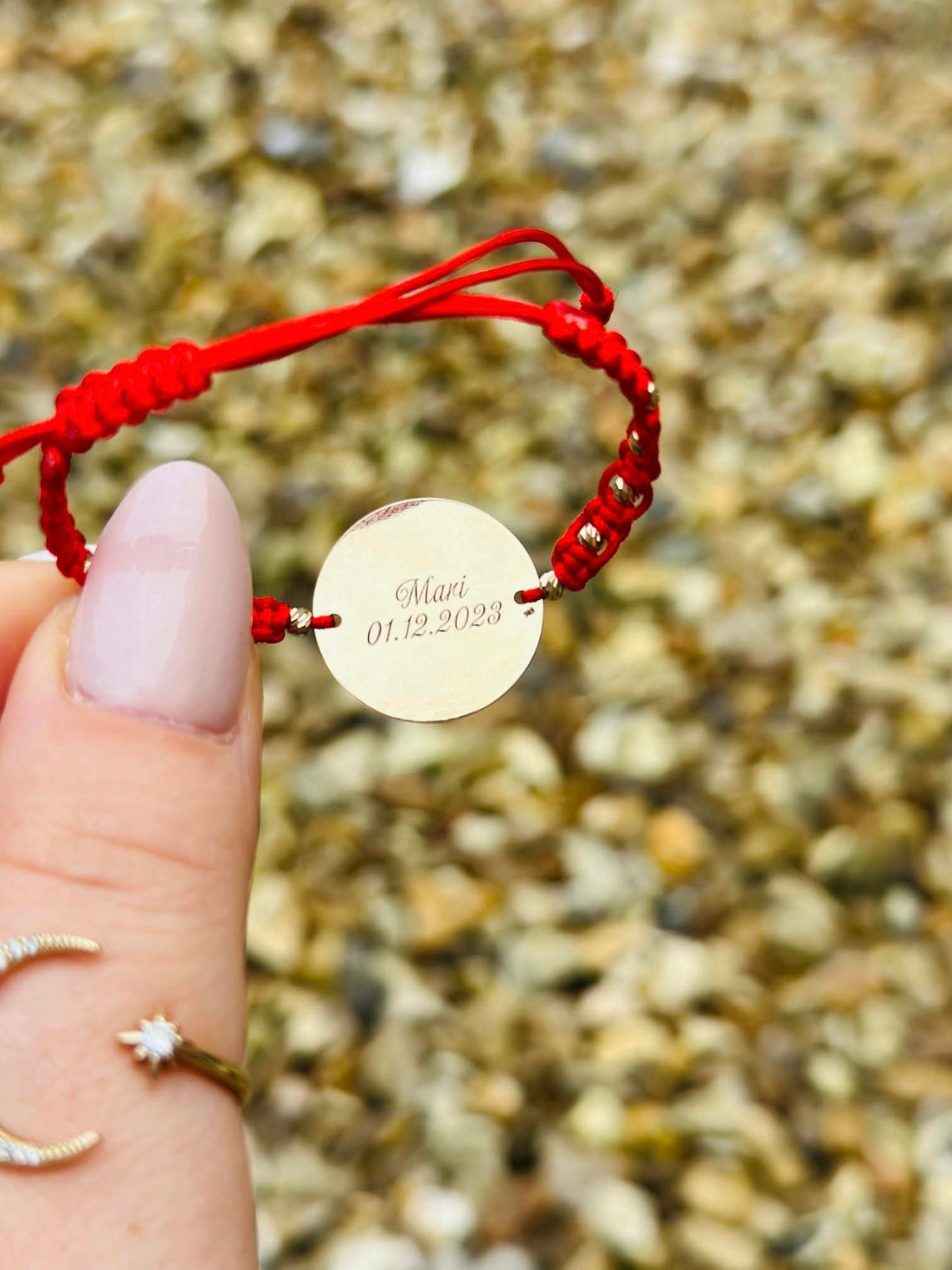 20mm coin photo+text +10 beads 2.5mm - 14ct Gold