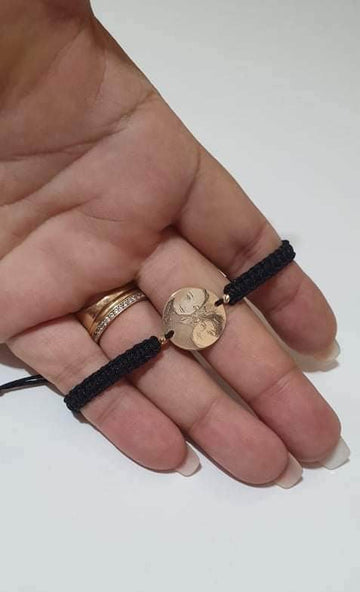 Photo-engraving on 20mm coin +2 beads 2.5mm - 14ct Gold