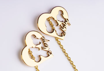 Perfect heart mom baby earrings with name and chain - 14ct Gold