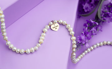 Natural Pearl Necklace Heart +10 Beads 2.5mm - 14ct Gold
