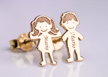 Family members stud earrings - 14ct Gold