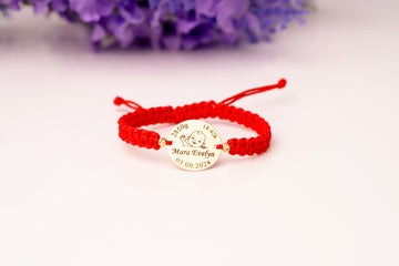 15mm engraved coin BABY birth details + 2 beads 2.5mm - 14ct Gold