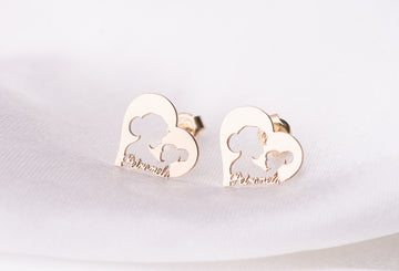 Perfect heart mom baby earrings with name - 14ct Gold