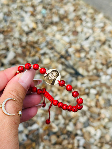 Photo-engraved 15mm coin +10 beads 2.5mm -14k gold