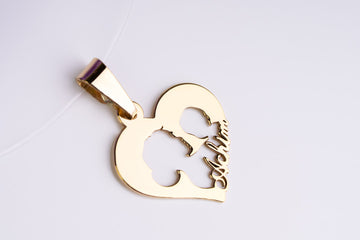 Transparent Necklace Perforated Heart Mom Baby with Name