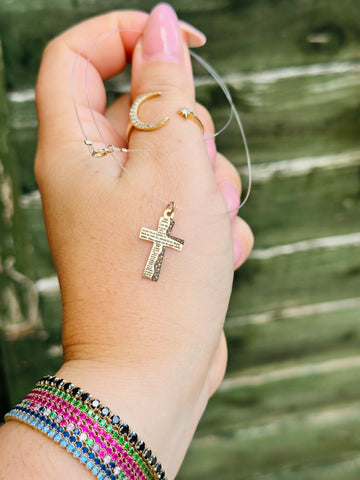 Transparent Necklace “Holy Father” Cross pendant -14k Gold