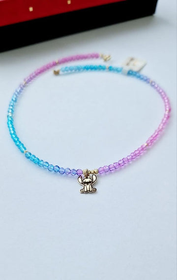 Stick kids necklace +10 beads 2.5mm- 14k Gold
