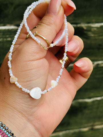 Natural freshwater shell beads necklace +10 beads 2mm - 14k gold