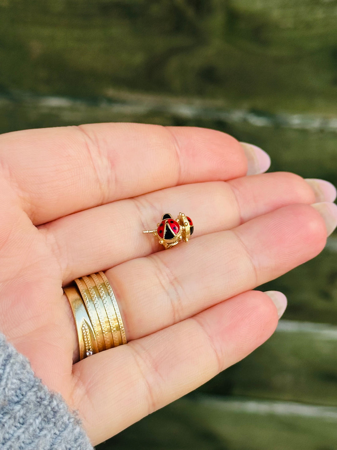 Baby earrings ladybird stud - 14 ct gold