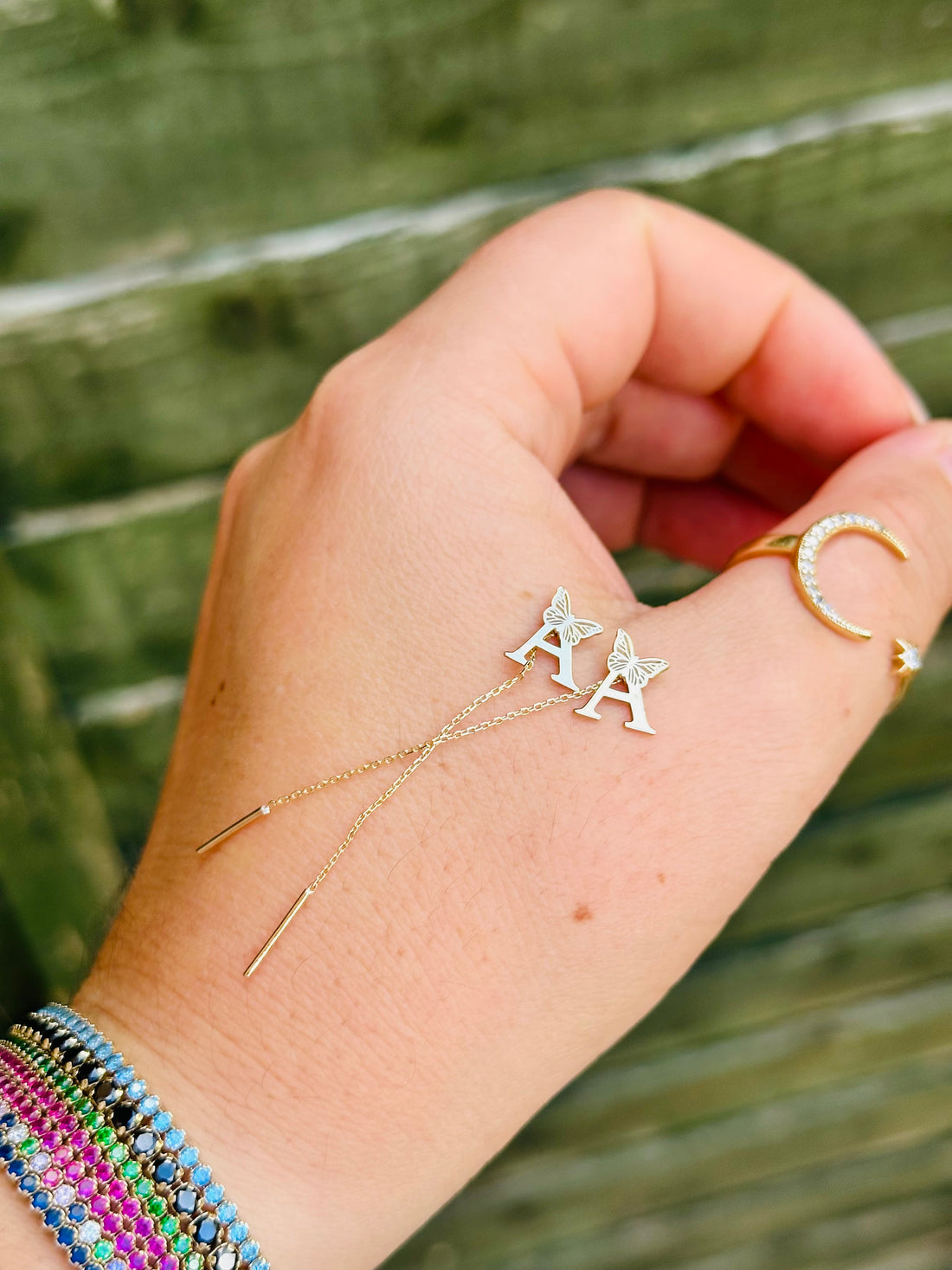 Initial earrings with 5cm necklace - 14k Gold