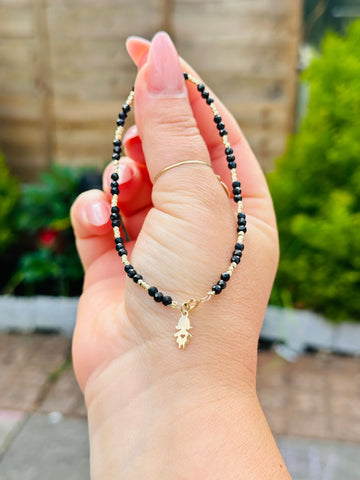 Ankle bracelet-50 beads 2mm+girl pendant - 14k gold