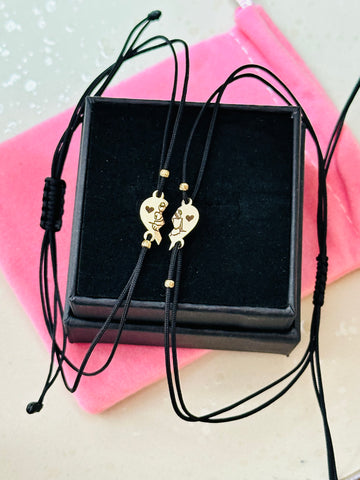 Friends set +2 beads 2mm on simple cord - 14ct Gold