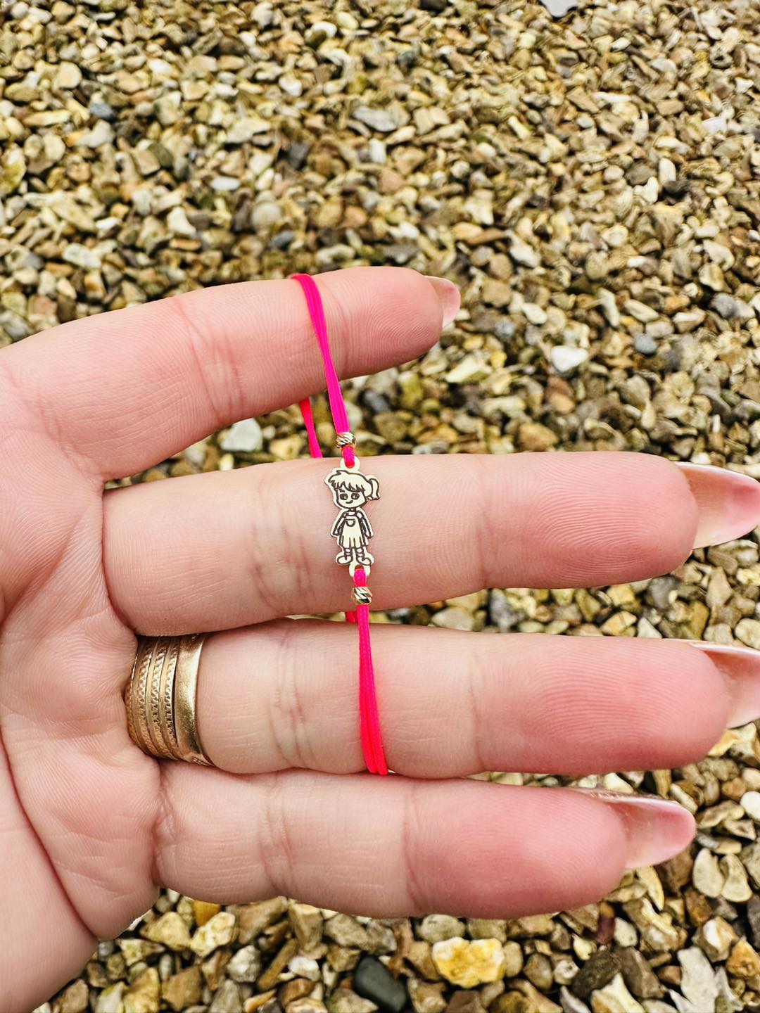 Girl bracelet +2 beads 2.5mm on cord - 14ct Gold