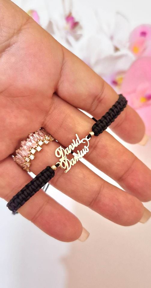 NAME DOUBLE bracelet + 2 beads 2.5mm - 14ct Gold