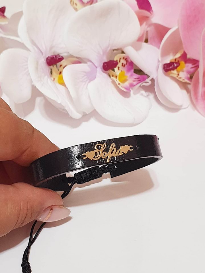 NAME leather bracelet - 14ct Gold