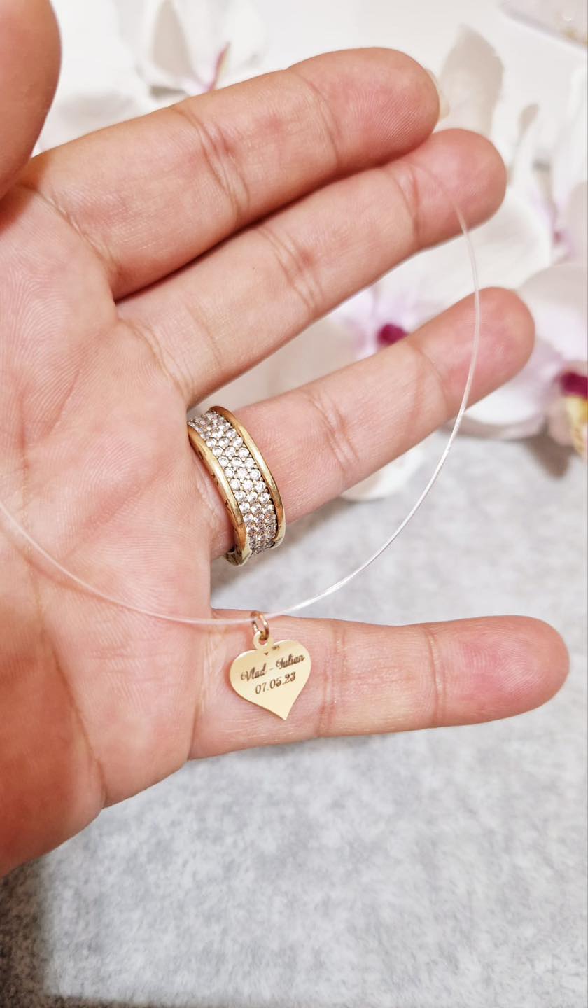 Transparent Necklace 13mm Engraved Heart
