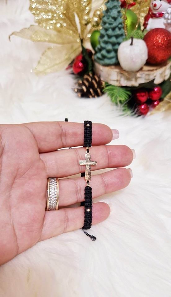 "Holy Father" cross bracelet +4 beads 2.5mm - 14ct Gold