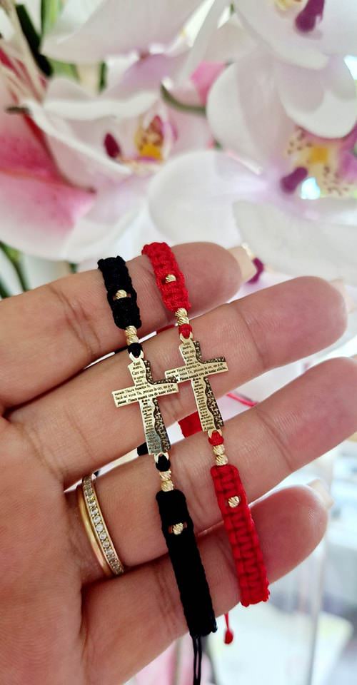 "Holy Father" cross bracelet +6 beads 2.5mm - 14ct Gold
