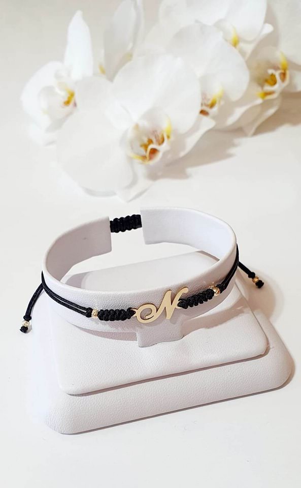 Initial bracelet +4 beads 2.5mm - 14ct Gold