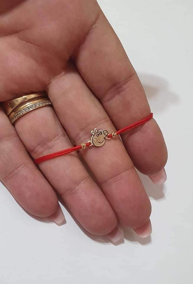 Peppa Pig head bracelet +2 beads 2.5mm - 14ct Gold