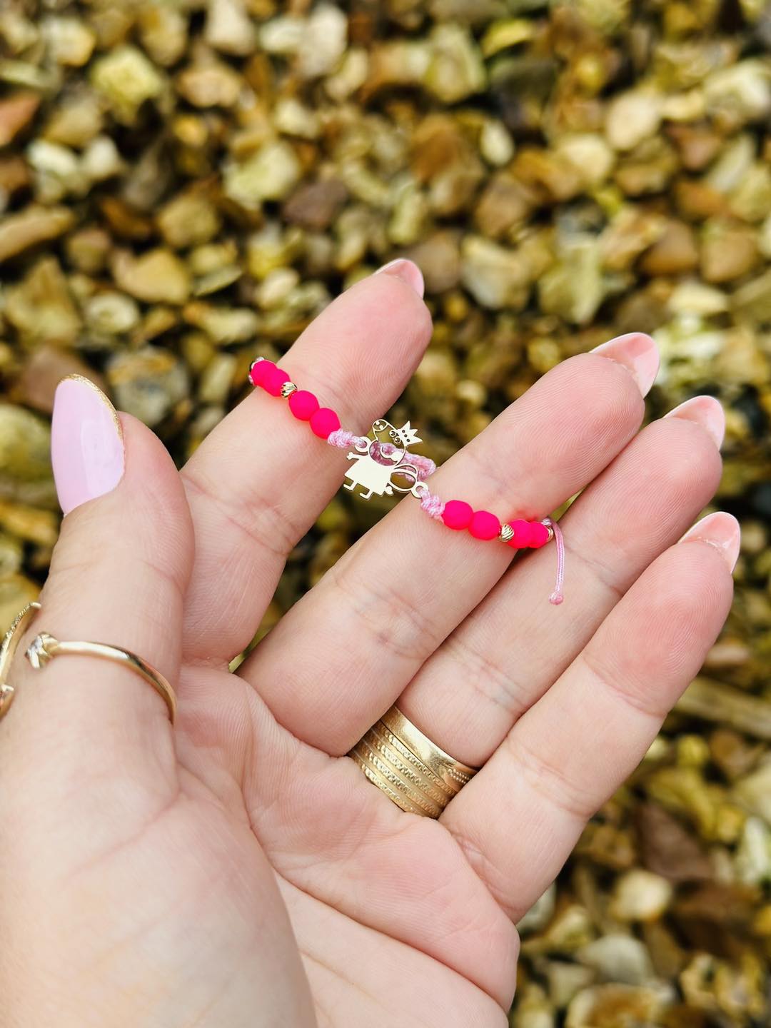 Full Peppa Pig bracelet +4 beads 2.5mm + colored beads - 14ct Gold