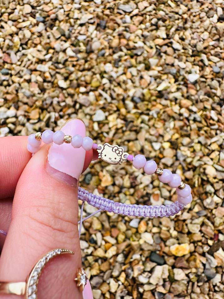 Hello Kitty bracelet +4 beads 2.5mm + colored beads - 14ct Gold