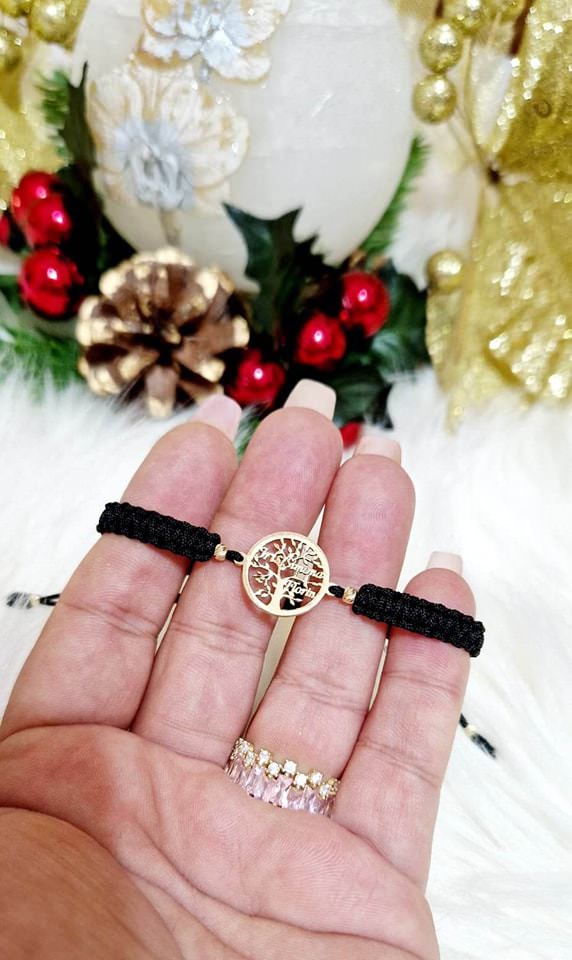 15mm Tree of Life name coin bracelet +2 beads 2.5mm-14k gold
