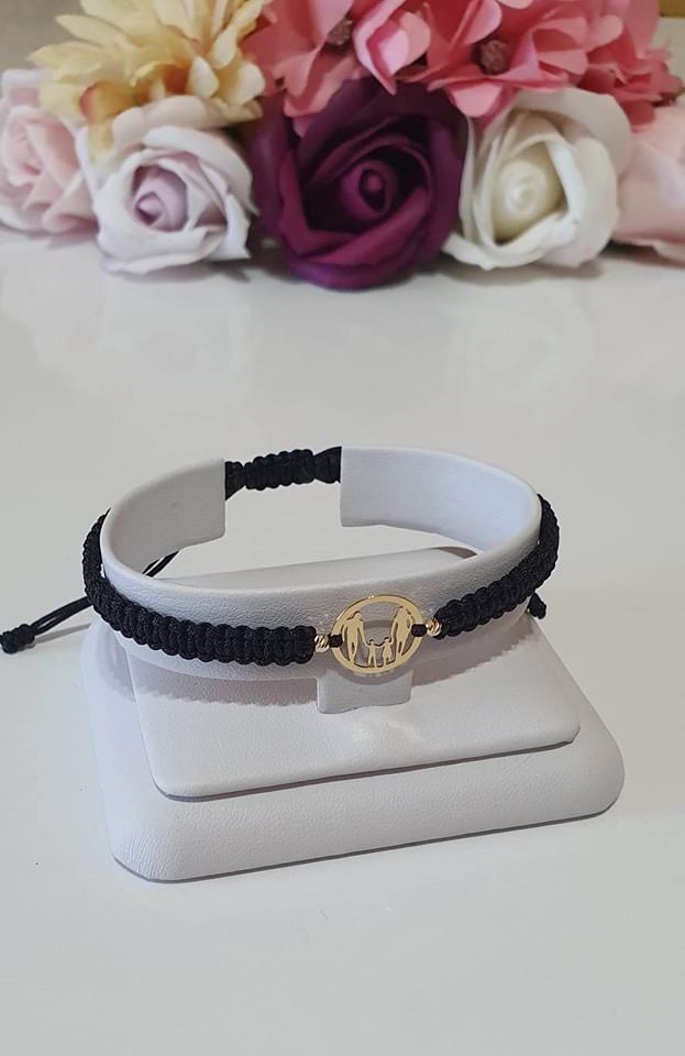 Family 15mm circle bracelet +2 beads 2.5mm - 14ct Gold