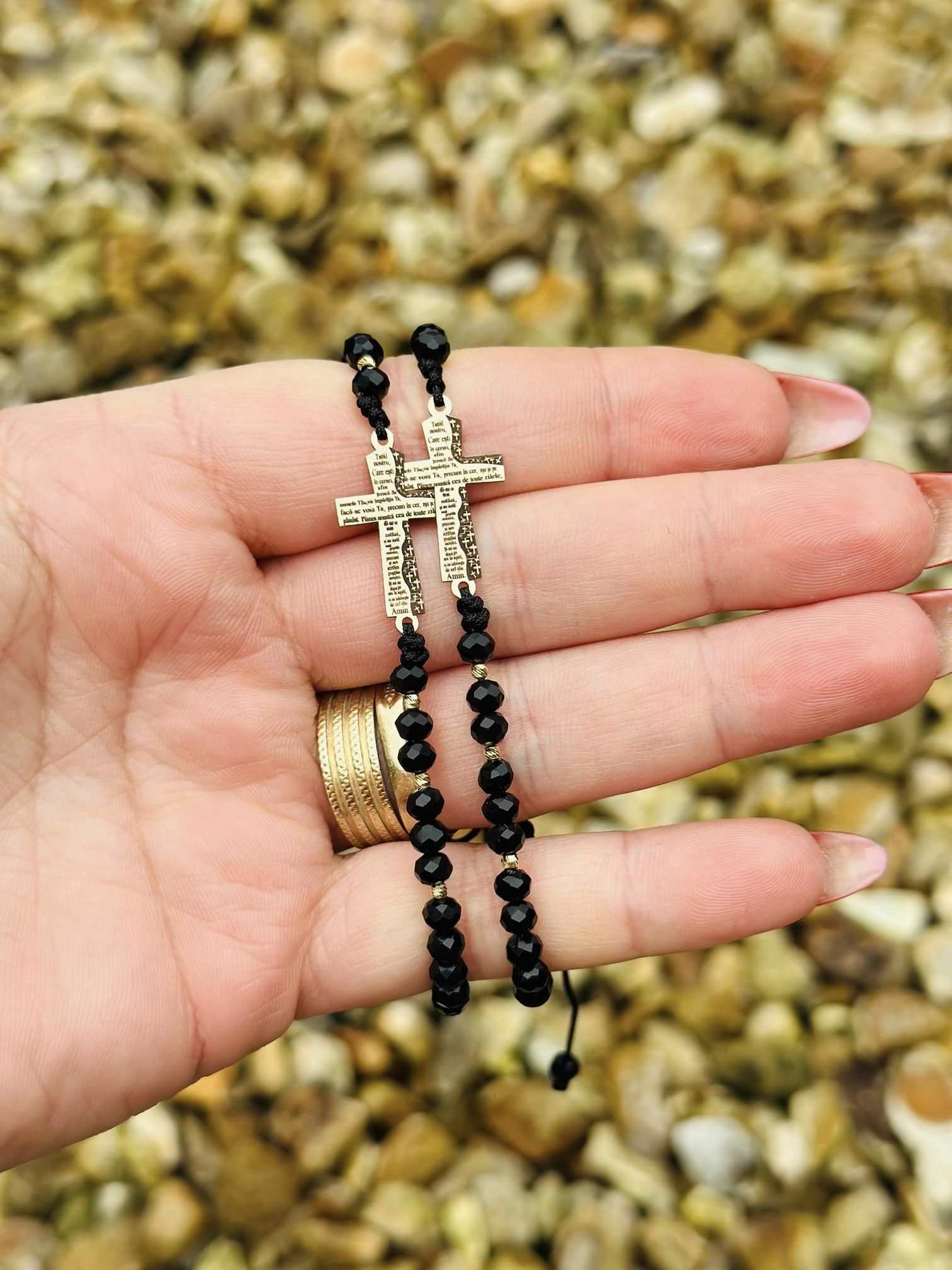 "Holy Father" cross bracelet +6 beads 2mm + colored beads - 14ct Gold