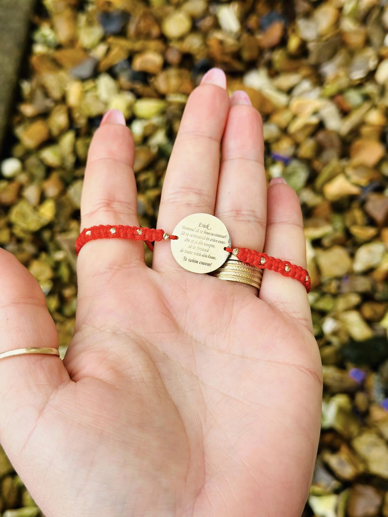 20mm coin photo+text +10 beads 2.5mm - 14ct Gold