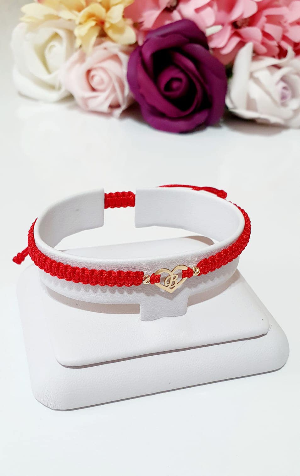 Initial heart bracelet +2 beads 2.5mm - 14ct Gold