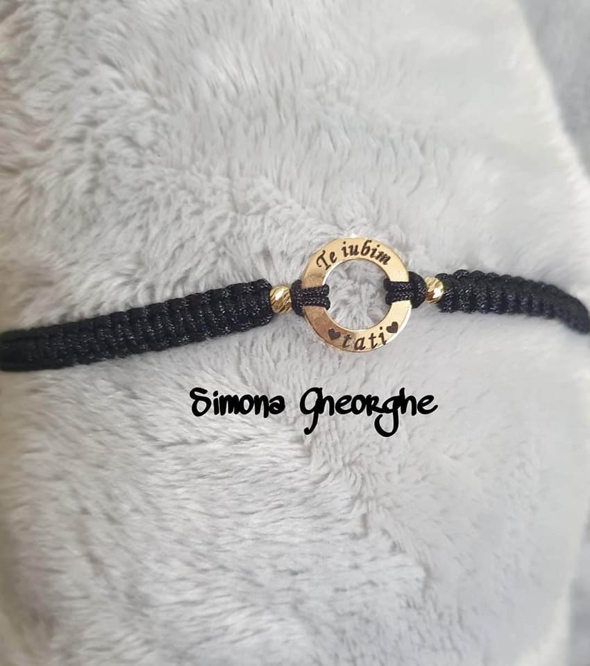 Engraved disc braided bracelet +2 beads 2.5mm - 14ct Gold