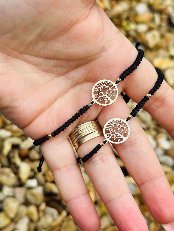 15mm Tree of Life name coin bracelet +4 beads 2.5mm -14k gold