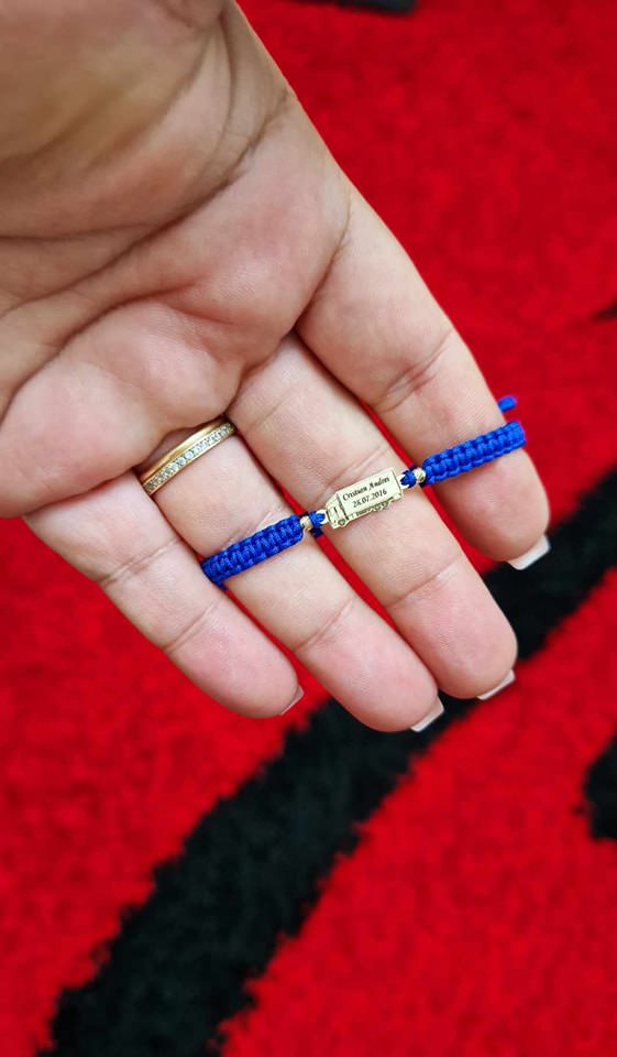 Engraved pull bracelet +2 beads 2.5mm children - 14ct Gold