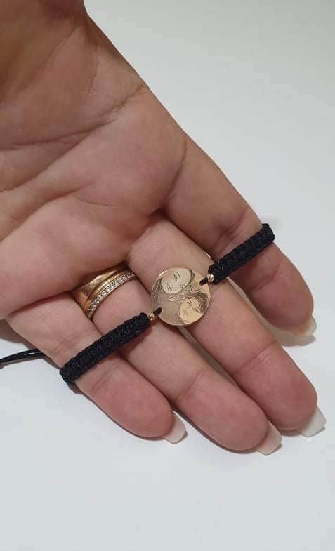 Photo-engraving on 20mm coin +2 beads 2.5mm - 14ct Gold