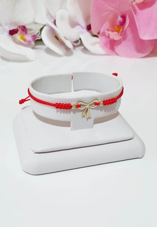 Large bow bracelet +2 beads 2.5mm - 14ct Gold
