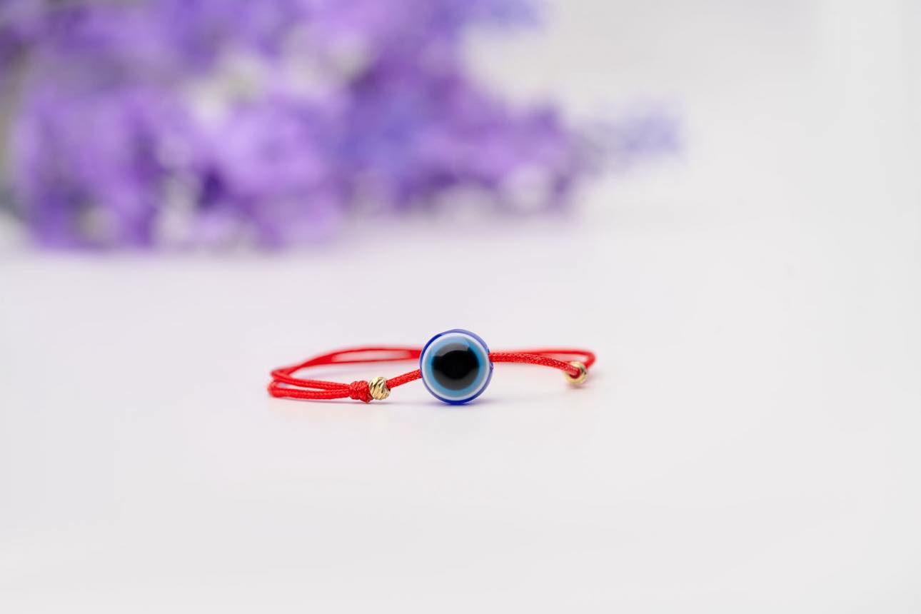 Evil eye protector bracelet +2 beads 2.5mm - 14ct Gold