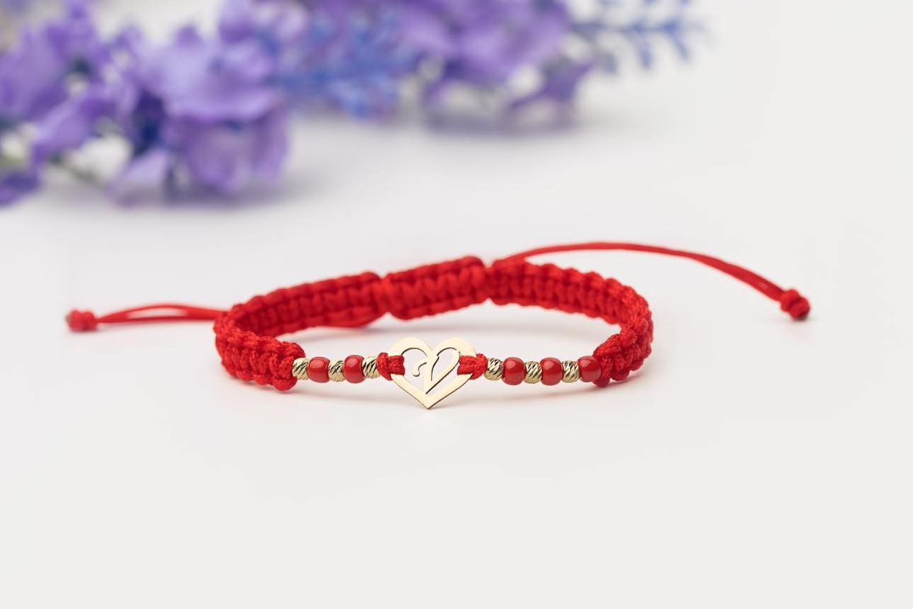 Initial heart bracelet +6 beads 2.5mm - 14ct Gold