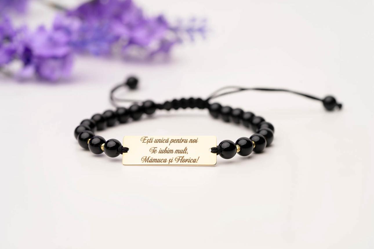Plate 30/10 engraved +10 beads 2.5mm + black beads