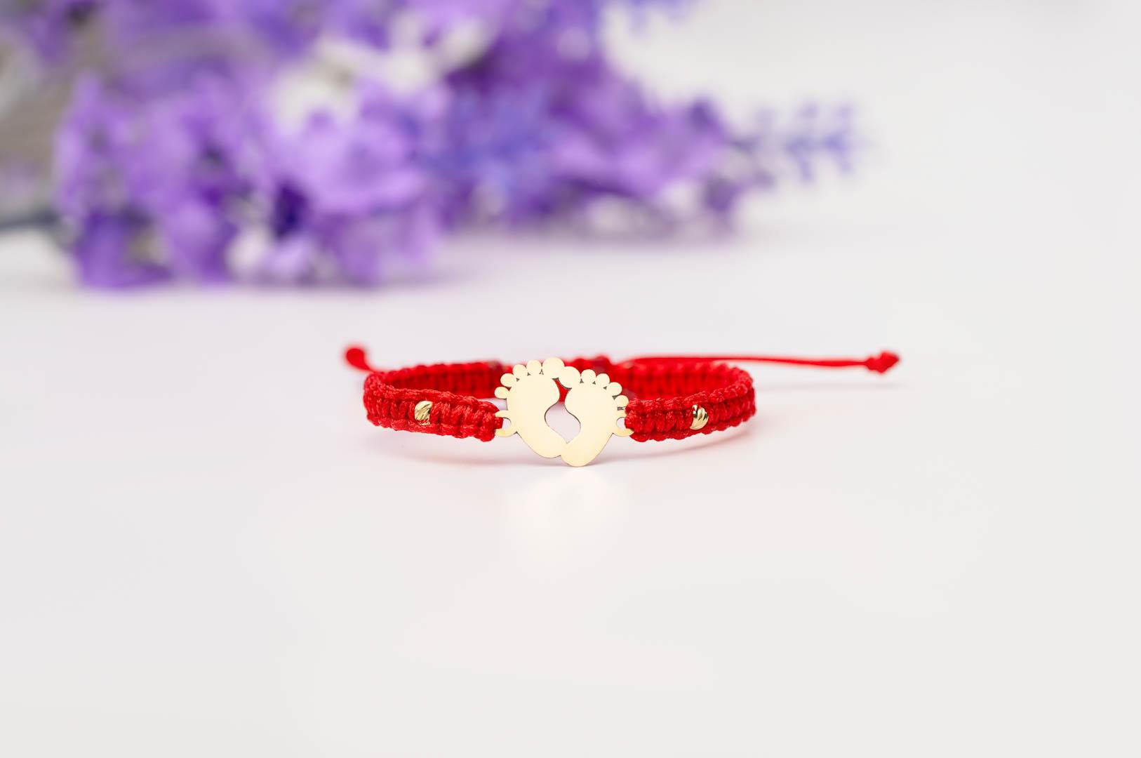 Solid engraved footprints bracelet +2 beads 2.5mm