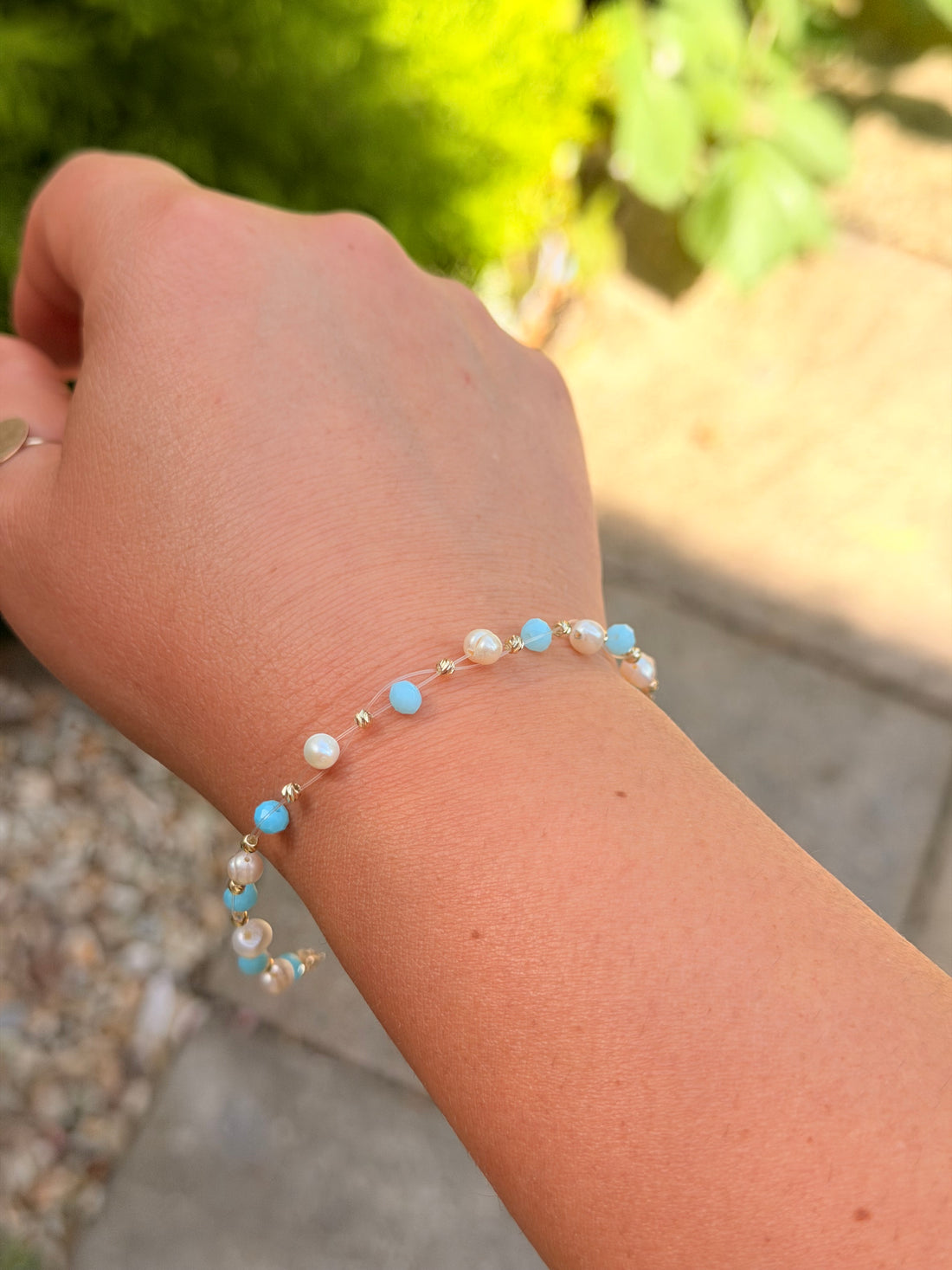 Bracelet+15 beads 2.5mm+pearls+crystal -14k Gold
