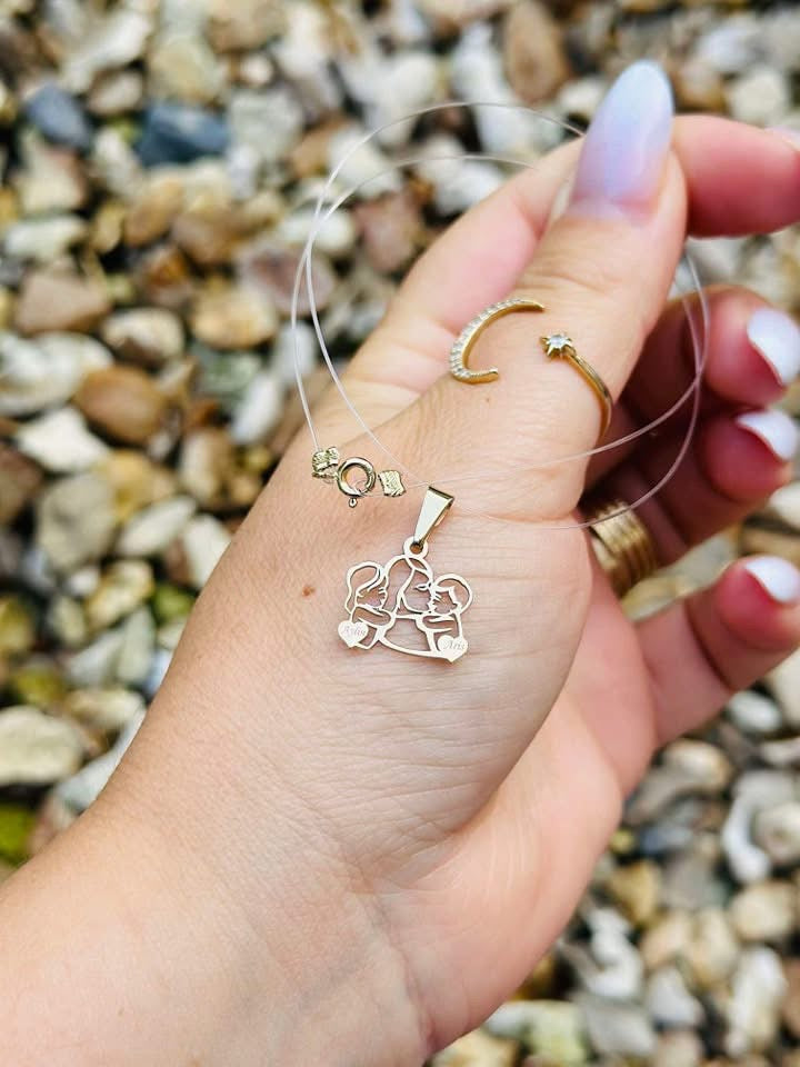 Transparent necklace family pendant- 14k gold
