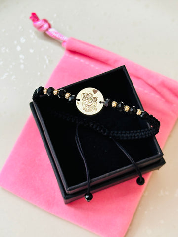 12mm engraved coin +6 beads 2.5mm - 14ct Gold