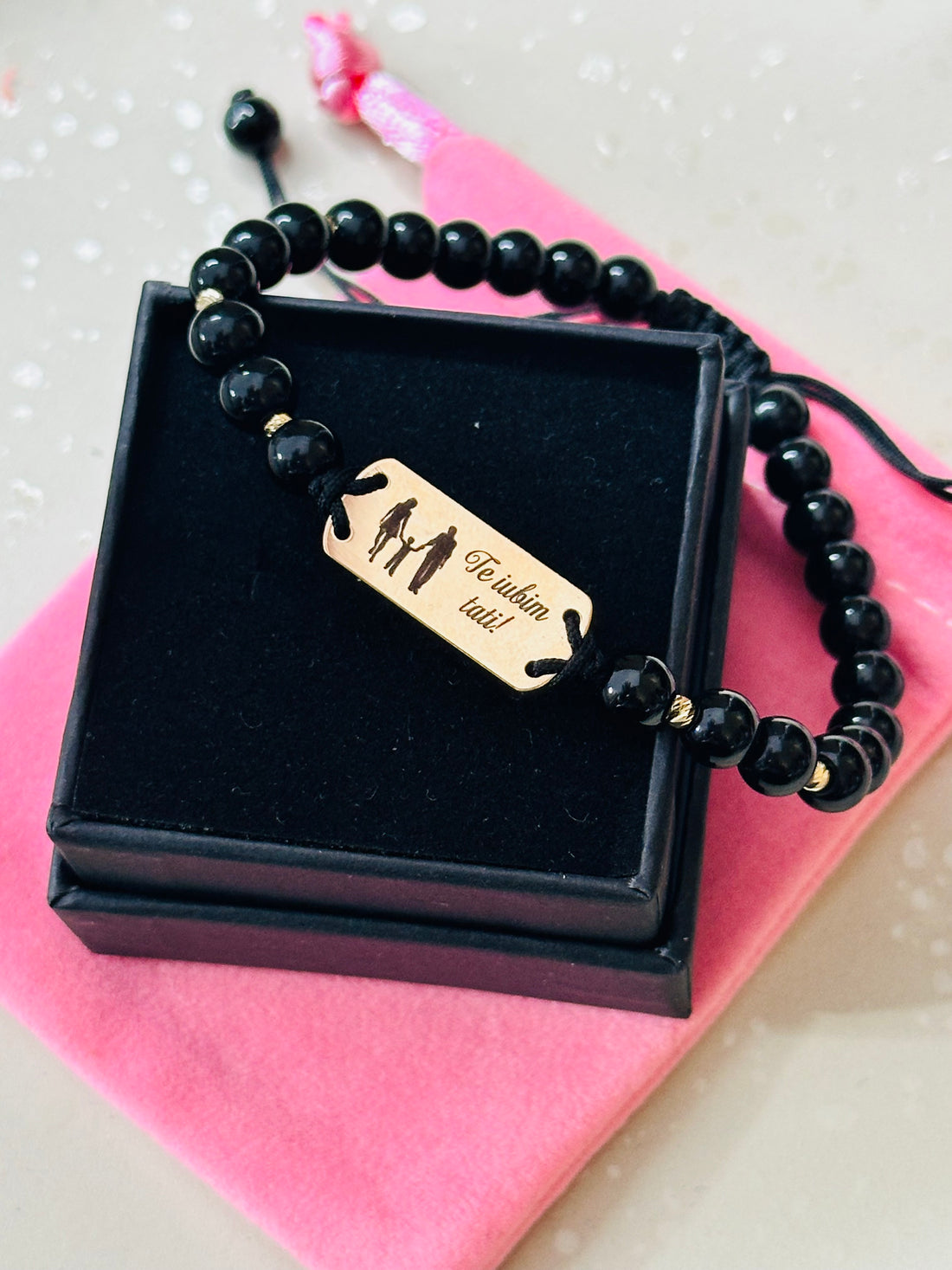 Plate 20/10 engraved + 6 beads 2.5mm - 14ct Gold